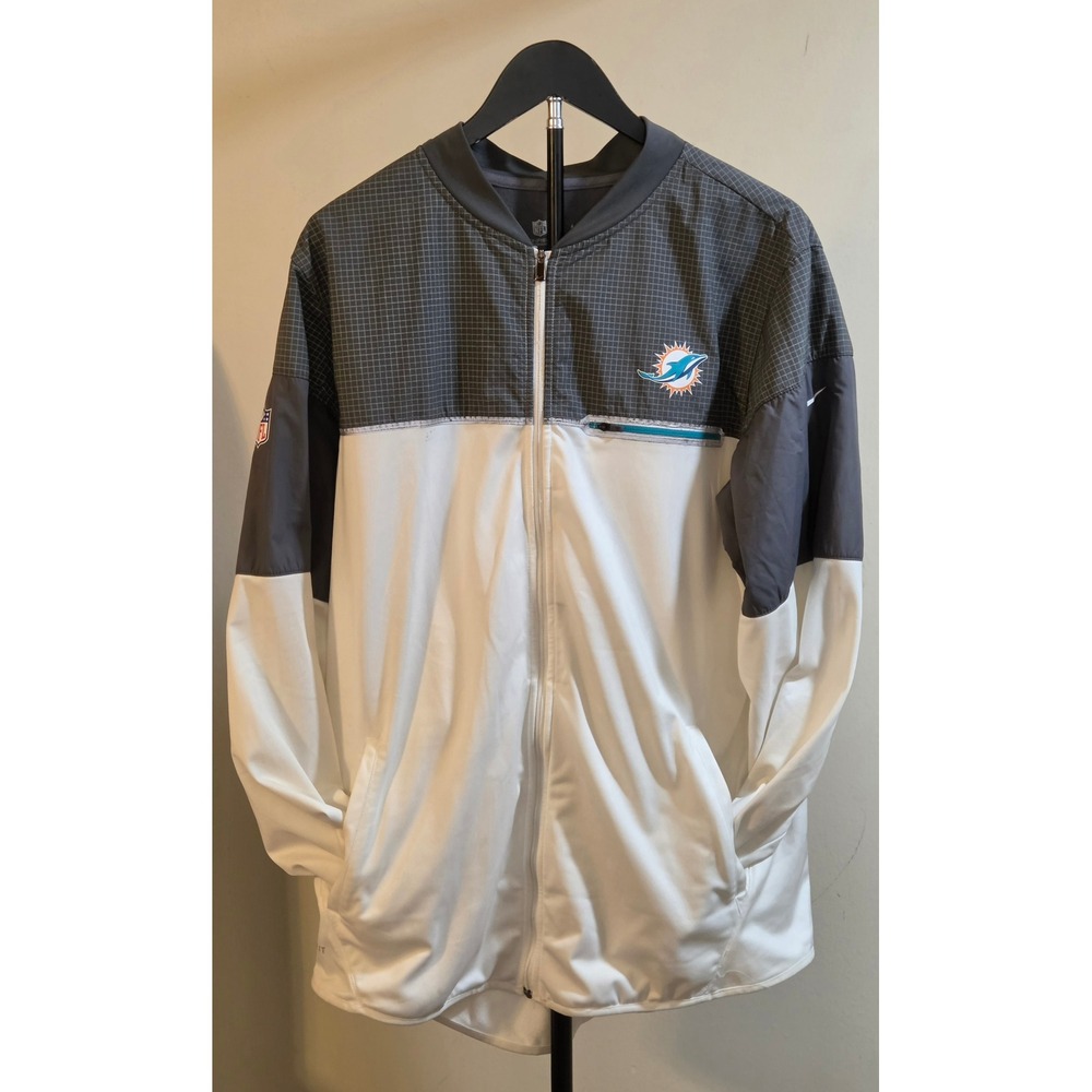 Nike Dri-Fit Miami Dolphins Full Zip Jacket Mens Size Large White Gray
